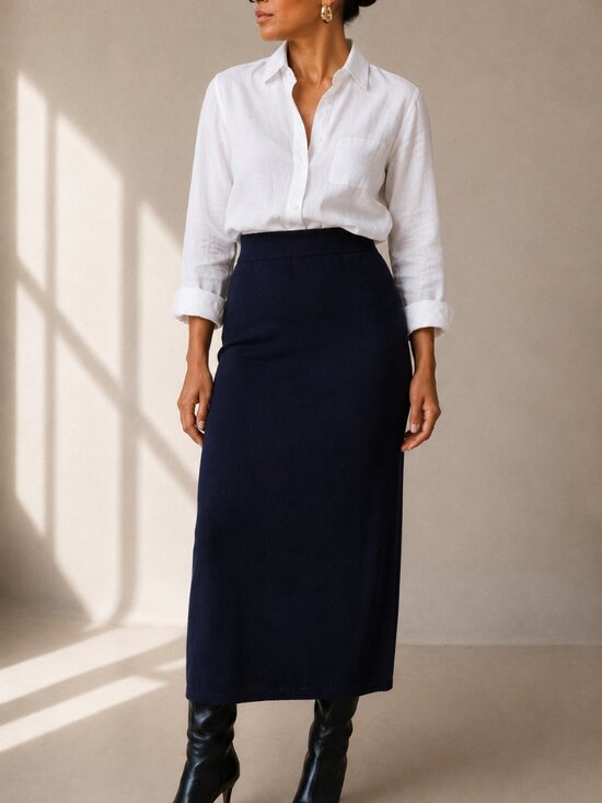 St. John Dresses & Skirts - St. John Basics Santana Knit Midi Skirt Navy Blue Size 14 Vintage
